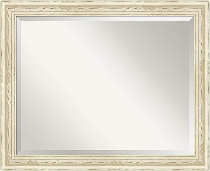 Amanti Art White Bathroom Mirror for Over Sink, 27x33 Country White Wash Rectangle Vanity Mirror, Large Rustic Farmhouse Wood Frame, Hangs Horizonally and Vertically, Bathroom Wall Decor, Beveled Edge