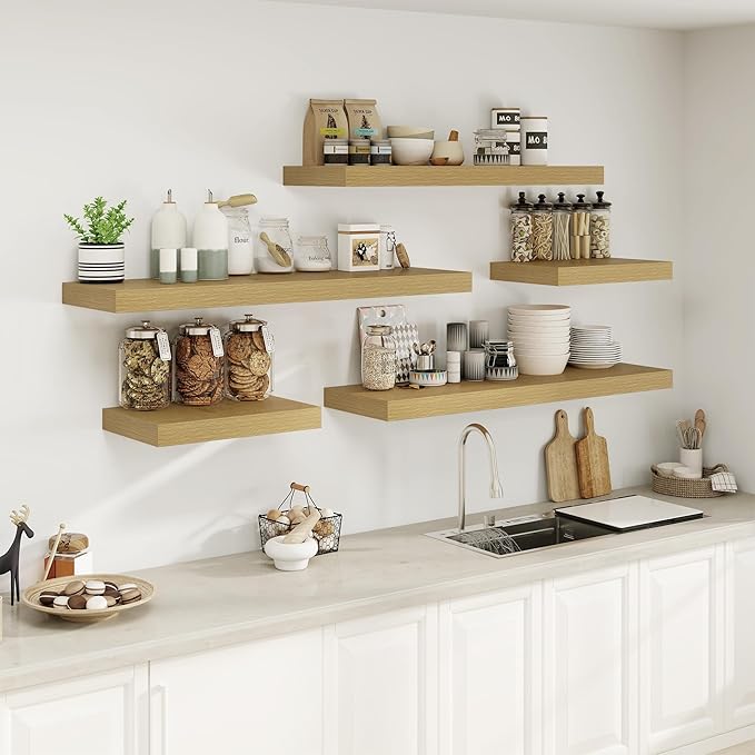 12" Deep Bathroom Floating Shelves for Wall Shelf Over Toilet Wall Mounted Farmhouse Long 55 inches Set of 1, Farmhouse Shelves with Invisible Brackets for Living Room, Kitchen, Bedroom,Oak
