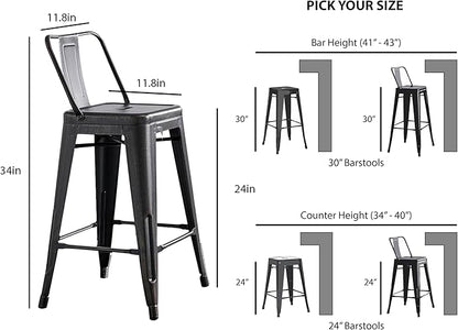 AC Pacific 24” Metal Barstool Set of 2 – Country Rustic Style with Low Back, Lightweight & Sturdy Build, Easy Assembly – Sanded Matte Midnight/Brushed Rusty Gold