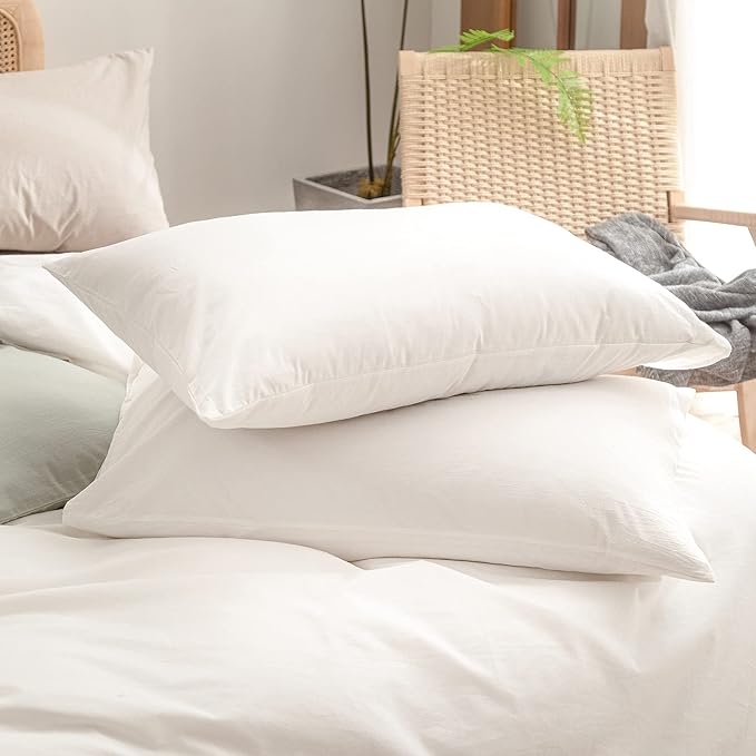 BESTOUCH Duvet Cover Set 100% Washed Cotton Linen Feel Super Soft Comfortable Chic Lightweight 3 PCs Home Bedding Set Solid Off White Oversized Queen