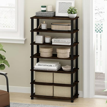 Furinno Turn-S-Tube 4-Tier Multipurpose Standing Shelves, Amber Pine/Black, Set of 2