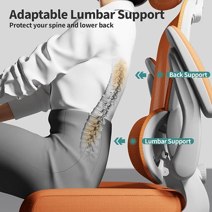 TRALT Office Chair Ergonomic Desk Chair, 330 LBS Home Mesh Office Desk Chairs with Wheels, Comfortable Gaming Chair, High Back Office Chair for Long Hours (Orange)
