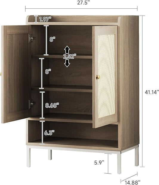 Rattan Shoe Cabinet Storage for Entryway, Shoe Cabinet with Adjustable Shelves for Entryway, 5-Tier, 20 Pair Shoe Rack Storage for Hallway, Closet, Living Room, Natural