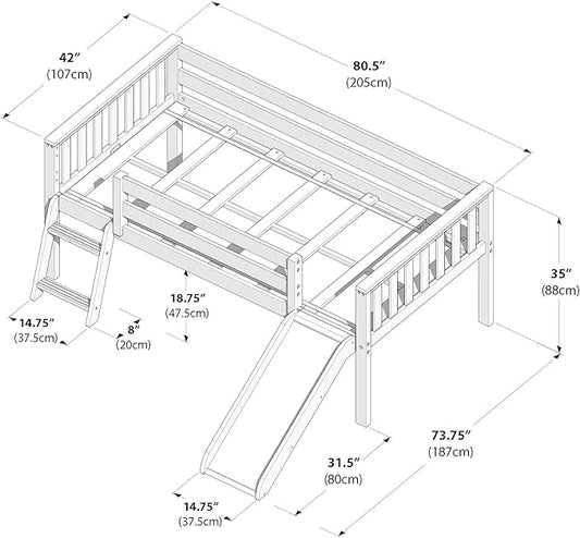 Max & Lily Twin Ultra Low Loft Bed with Slide and Climbing Ladder, Solid Wood Bed for Kids, Space Saving Design for Small Rooms, Twin Size Loft Bed with 14 Inch Guardrails, Anti Slip Steps, Blonde