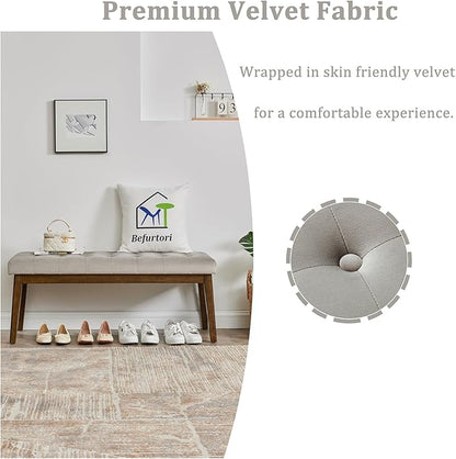 End of Bed Bedroom Bench, Linen Upholstered Tufted Bench for Bedroom End of Bed with Solid Wood Legs for Bedroom Living Room Entryway(Gray)