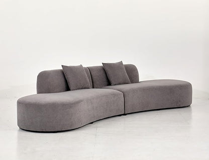 Container Furniture Direct 132" Curved Sofa with Throw Pillows, 6 Seater Luxury Velvet Couch with Half Moon Design and High-Density Foam, Ideal for Modern Living Room, Office & Apartment, Grey