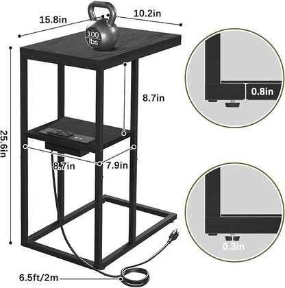 Yoobure LED C Shaped End Table with Charging Station, Small Side Tables for Living Room Bedroom, TV Tray Table with USB Ports and Outlets for Small Spaces, C Table for Couch Sofa, Bed Side Table