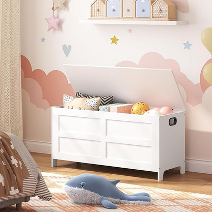 Storage Chest, 39.4” Large Toy Chest, Entryway Storage Trunk, Storage Bench with Safety Hinge, Entrance Bench for Living Room, Entrance, Bedroom, White SCWT48301
