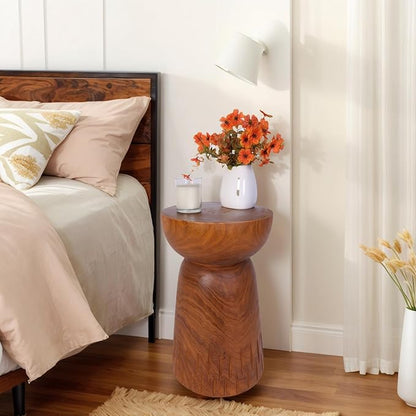 Athaliah 19.25”H Wood Side Table – Natural Wooden End Table, Round Wood Accent Table for Living Room, Patio, Garden, Balcony, or Home Decor