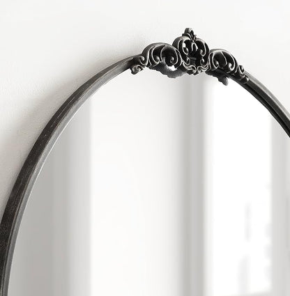 Kate and Laurel Myrcelle Traditional Arched Mirror; 30 x 32; Black; Decorative Large Arch Mirror with Ornate Garland Detailing Along The Crown and Edges of The Frame