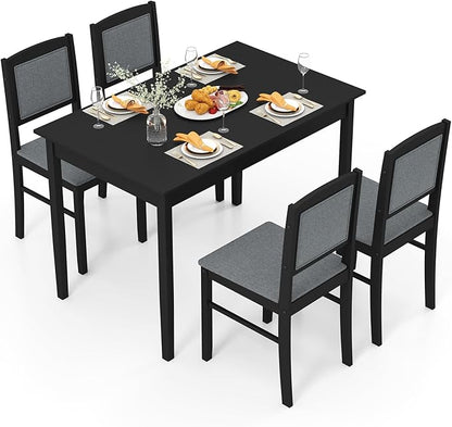 Giantex 5-Piece Dining Table Set for 4 - Breakfast Nook Table Set with Kitchen Table, 4 Upholstered Chairs, Wood Legs, Space-Saving Dinette Set, Kitchen Table Chairs Set of 4 (Black+Grey)