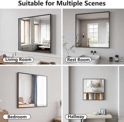 Koonmi Bathroom Mirror 30x30 Black Bathroom Wall-Mounted Mirrors, Modern Vanity Mirror for Bedroom, Living Room, Aluminum Alloy Frame Allow to Hang Horizontally or Vertically
