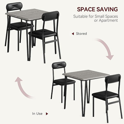 IDEALHOUSE Dining Table Set for 4, Kitchen Table with Upholstered Chairs for Kitchen Room and Small Spaces (Grey, Table with 2 Upholstered Chairs)