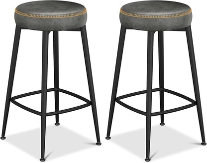 Counter Height Bar Stools, 26" H Backless Bar Stools Set of 8, Upholstered Faux Leather Kitchen Counter Stools, Mid Century Modern, Kitchen Island Home Bar, Pub, Black Grey
