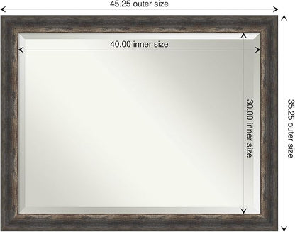 Amanti Art Brown Wall Mirror 35x45 Bark Rustic Char Rectangle Bathroom Mirror for Wall Decor Living Room, X-Large Rustic Farmhouse Frame, Hangs Horizonally and Vertically, Bathroom Decor, Beveled Edge