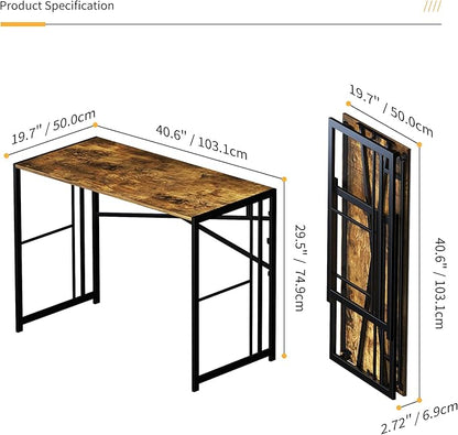 40 inch Folding Computer Desk, Writing Gaming Computer Camping Desk, No Assembly Required Home Office Table, Rustic Brown