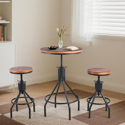 Industrial Bar Stool-Set of 2-Swivel Counter Coffee Chair-Extra Pub Height Adjustable 22-33 inch