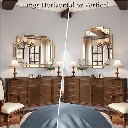 Kelly Miller 32"x48" Large Gold Mirror for Wall, Modern Decorative Mirror Rectangle Wall Vanity Mirror Bevelled Full Length for Bathroom Living Room Bedroom Farmhouse Fireplace Entryway