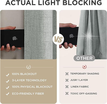 Joydeco 100% Blackout Curtains for Bedroom - Natural Linen Curtains 100" W x 120" L Long, Thermal Insulated 1 Panels Light Grey. Room Darkening Light Blocking Drapes for Living Room