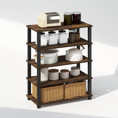 Furinno Turn-S-Tube 3-Tier Multipurpose Stackable Standing Shelves, Amber Pine/Black, Set of 2