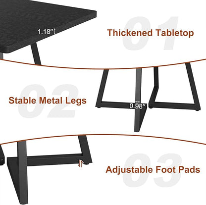 Square Dining Table for 4, 31.5-Inch Farmhouse Dinner Table Wooden Kitchen Tables with Metal Base for Dining Room, Kitchen, Living Room, Black