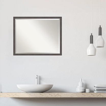 Amanti Art Silver Bathroom Mirror for Over Sink, 24x30 Florence Pewter Rectangle Vanity Mirror, Large Casual Frame, Hangs Horizonally and Vertically, Bathroom Wall Decor, Beveled Edge from WI, USA