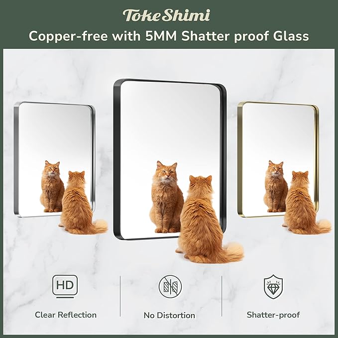 TokeShimi 28x36 Inch Black Bathroom Mirror for Wall Vanity Mirror with Non-Rusting Aluminum Alloy Metal Frame Rounded Corner for Modern Farmhouse Home Decor (Horizontal/Vertical)