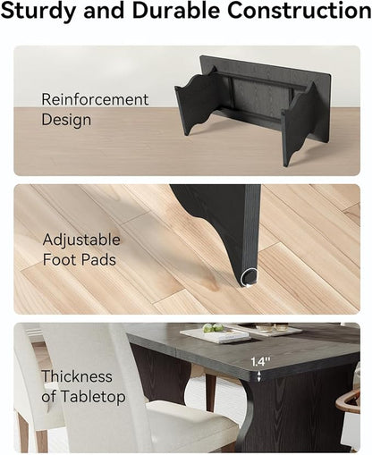 LITTLE TREE Modern Dining Table for 4-6, 63-Inch Rectangular Black Kitchen Table, Wood Kitchen & Dining Room Furniture