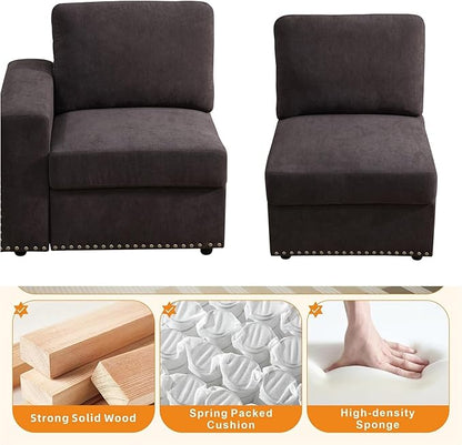 Sectional Couches for Living Room, 93″ Nail-Head Cloud Couches, Modern Comfy 3 Seater Sectional Sofa with Deep Seats for Bedroom, Office, Small Space, Brown