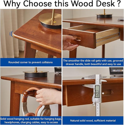 Wood Writing Desk with Drawer and Hanging Rod, Small Computer Desk Table, Work Table, Study Desk, Small Wooden Dining Table Brown YD-WD01H