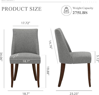 COLAMY Upholstered Dining Chairs Set of 2, Mid Century Modern Kitchen Chairs with Back, Farmhouse Fabric Side Dining Room Chairs with Wood Legs for Dining Room Restaurant, Light Grey