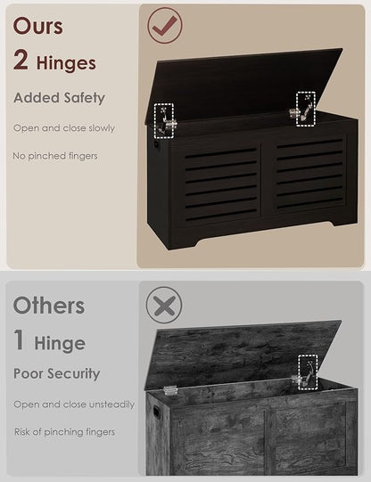 DINZI LVJ Storage Chest, 39.4”Wooden Toy Box with 2 Safety Hinges, Retro Entryway Shoe Storage Bench with Flip-Top, Sturdy Large Storage Trunk for Living Room, Bedroom, Easy Assembly, Espresso