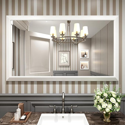 Amorho Bathroom Mirror, 55x32 Inch White Thick Metal Framed Wall Mirrors for Over 2 Sinks, Bedroom, Living Room, Entryway, Large Rectangle Wall-Mounted Mirrors.