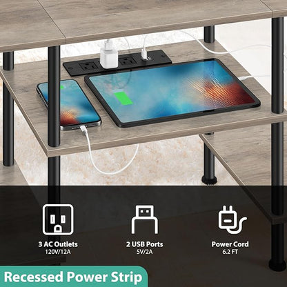 BTY Farmhouse TV Stand with Storage Industrial TV Console with Power Outlet, 45 Inch Wooden TV Entertainment Cente for Living Room, Bedroom, Small Space, Grey