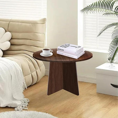 Wood End Table, Round Side Tables Living Room, Small End Tables for Small Spaces, Sofa, Bedroom, Office, 19.7 x 17.7 in Wooden Side Table, Rustic Walnut