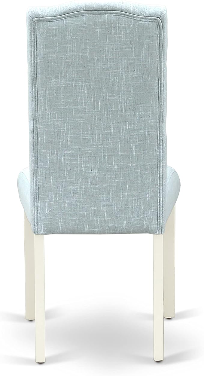East West Furniture X027CE215-9 9 Piece Dining Table Set Includes a Rectangle Dining Room Table with X-Legs and 8 Baby Blue Linen Fabric Upholstered Parson Chairs, 40x72 Inch, Multi-Color