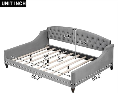 Full Size Modern Luxury Tufted Button Daybed, Stylish Wood Upholstered Day Bed,No Box Spring Required, Easy Assembly,for Bedroom,Living Room and Guest Room,Den,Office,Gray