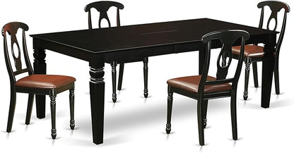 East West Furniture LGKE5-BLK-LC 5 Piece Dining Set Includes a Rectangle Dining Table with Butterfly Leaf and 4 Faux Leather Kitchen Room Chairs, 42x84 Inch, Black