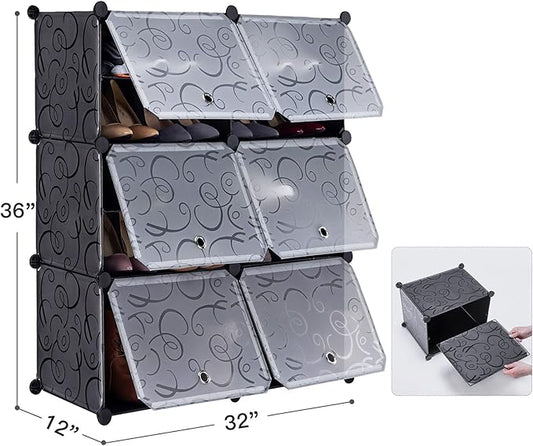 Shoe organizer Cabinet,24 Pair shoe rack organizer closet, DIY Narrow Standing Stackable Space Saver Shoe Cabinet with Doors