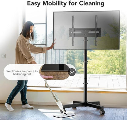 AX WABER Mobile TV Cart Stand with Wheels for 23-60" tvs, Height Adjustable, Portable Floor Stand Holds up to 88 lbs, Rolling TV Mount max VESA 400x400mm