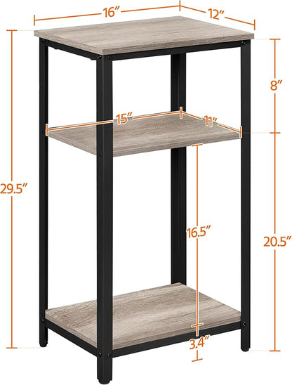 Yaheetech 30 in Tall End Table, 3-Tier with Strong Wooden Shelves, Small Side Table with Metal Frame for Living Room Office, Small Places, Gray