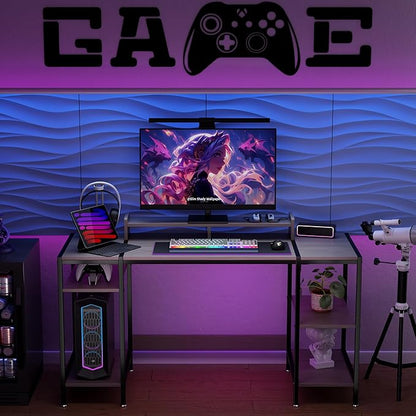 Computer Gaming Desk with Monitor Stand, Home Office Desk Suitable for 2 Monitors, Writing Desk with Adjustable Storage Space,Sturdy and Durable Modern Small Desk (Grey, 55 inchs)