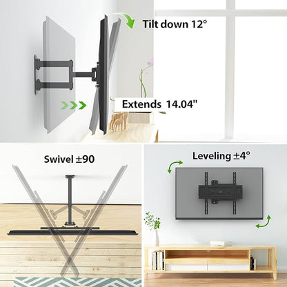 USX MOUNT Corner TV Wall Mount for 26-60 Inch TVs up to 80 lbs, Single Articulating Arm, Full Motion TV Wall Mount Bracket with Swivel and Tilt, Max VESA 400x400mm