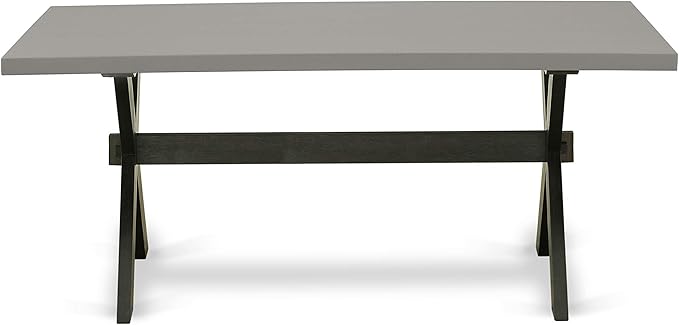 East West Furniture X697AB624-7 7 Piece Modern Dining Table Set Consist of a Rectangle Wooden Table with X-Legs and 6 Black Color Linen Fabric Upholstered Chairs, 40x72 Inch, Multi-Color