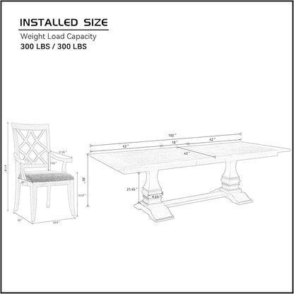 KEIKI Retro 7-Piece Wooden Dining Table Set for 6 Person, Vintage Table Set with Extendable Rectangular MDF Wood Grain Table and 6 Upholstered Chair, Easy Assembly, for Kitchen, Dining Room, White Oak