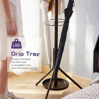 Coat Rack Freestanding,Entryway Hanger Stand,Umbrella Holder,Hall Tree With 12 Hooks, Floor Standing Metal Tree Stand,brown