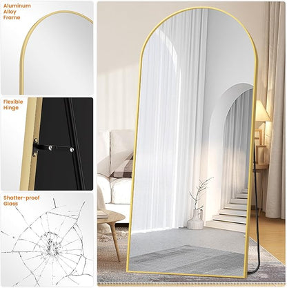 Full Length Arched Mirror, 75"x35" Standing Floor Full Body Mirror for Wall with Aluminum Alloy Frame for Bedroom, Living Room, Dressing Room(Gold)