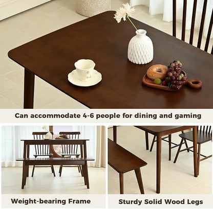 DELAVIN 47.2" Solid Wood Dining Table, Mid Century Modern Wooden Kitchen Table, Farmhouse Dining Room Table, Easy Assembly, Walnut, 47.2" L x 29.5" W