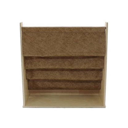 Factory Direct Partners Rustic Kid Birch Sling Book Display; Distressed Faux Leather 4-Shelf Storage for Books or Magazines; Furniture for Bedroom, Playroom, Daycare or Classroom - Pecan, 13745-321