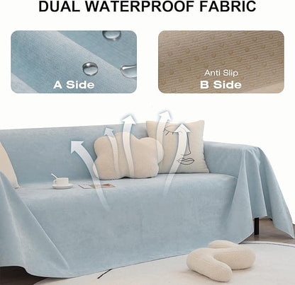 STACYPIK Waterproof Pet-Friendly Couch Cover, Non-Slip Light Blue Sofa Cover for 2 Cushion Couch, Anti Scratch Sofa Cover for Dog, Washable Furniture Protector for Living Room, Loveseat Cover-71X118IN